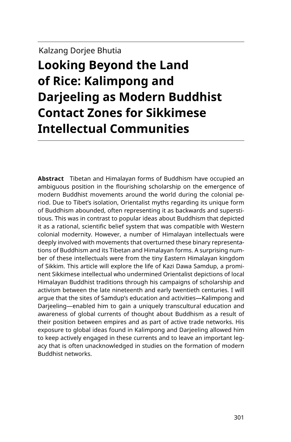 Kalimpong and Darjeeling As Modern Buddhist Contact Zones for Sikkimese Intellectual Communities