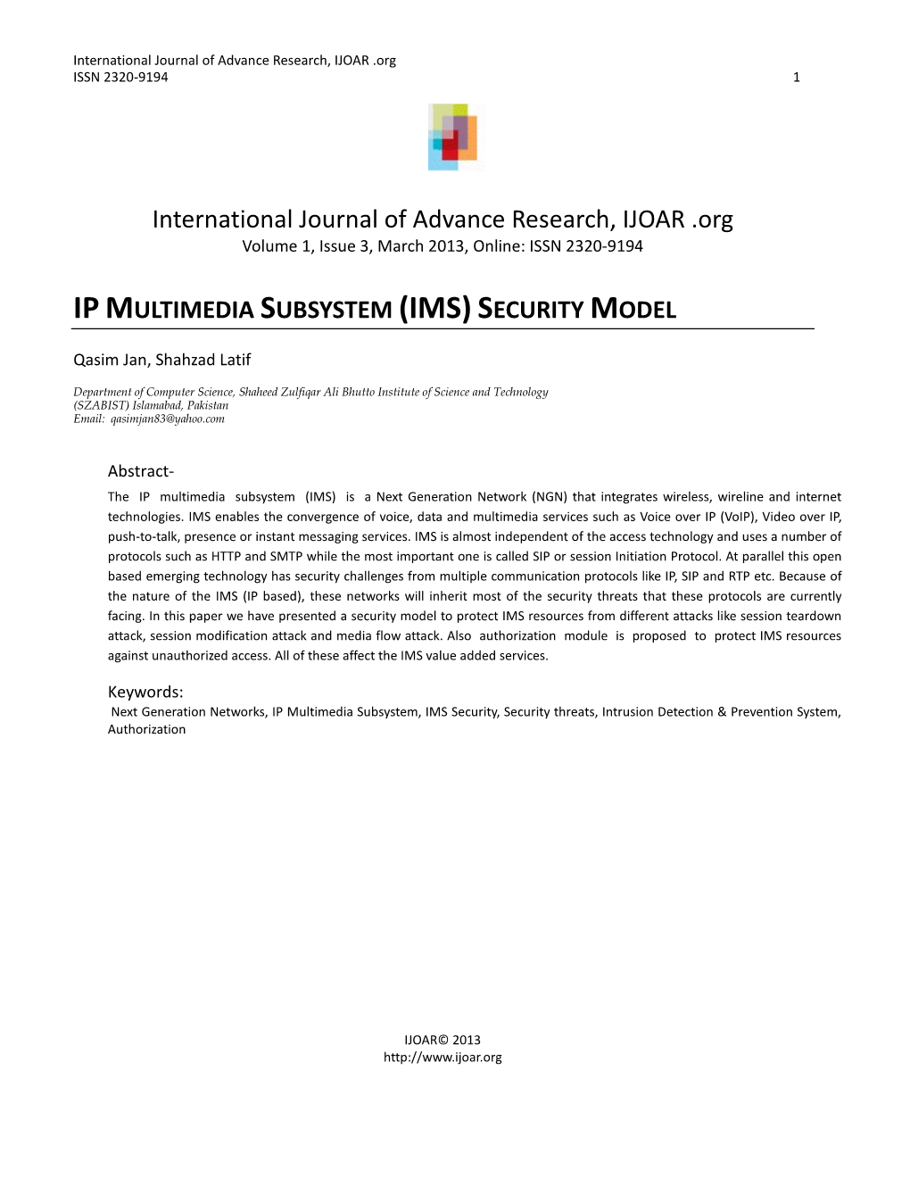 Ip Multimedia Subsystem (Ims) Security Model