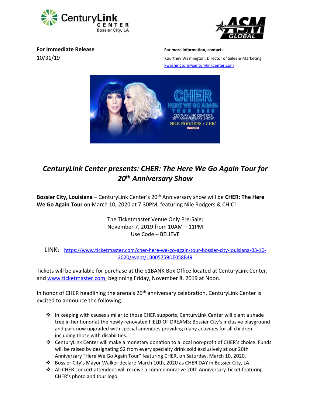 Centurylink Center Presents: CHER: the Here We Go Again Tour for 20Th Anniversary Show
