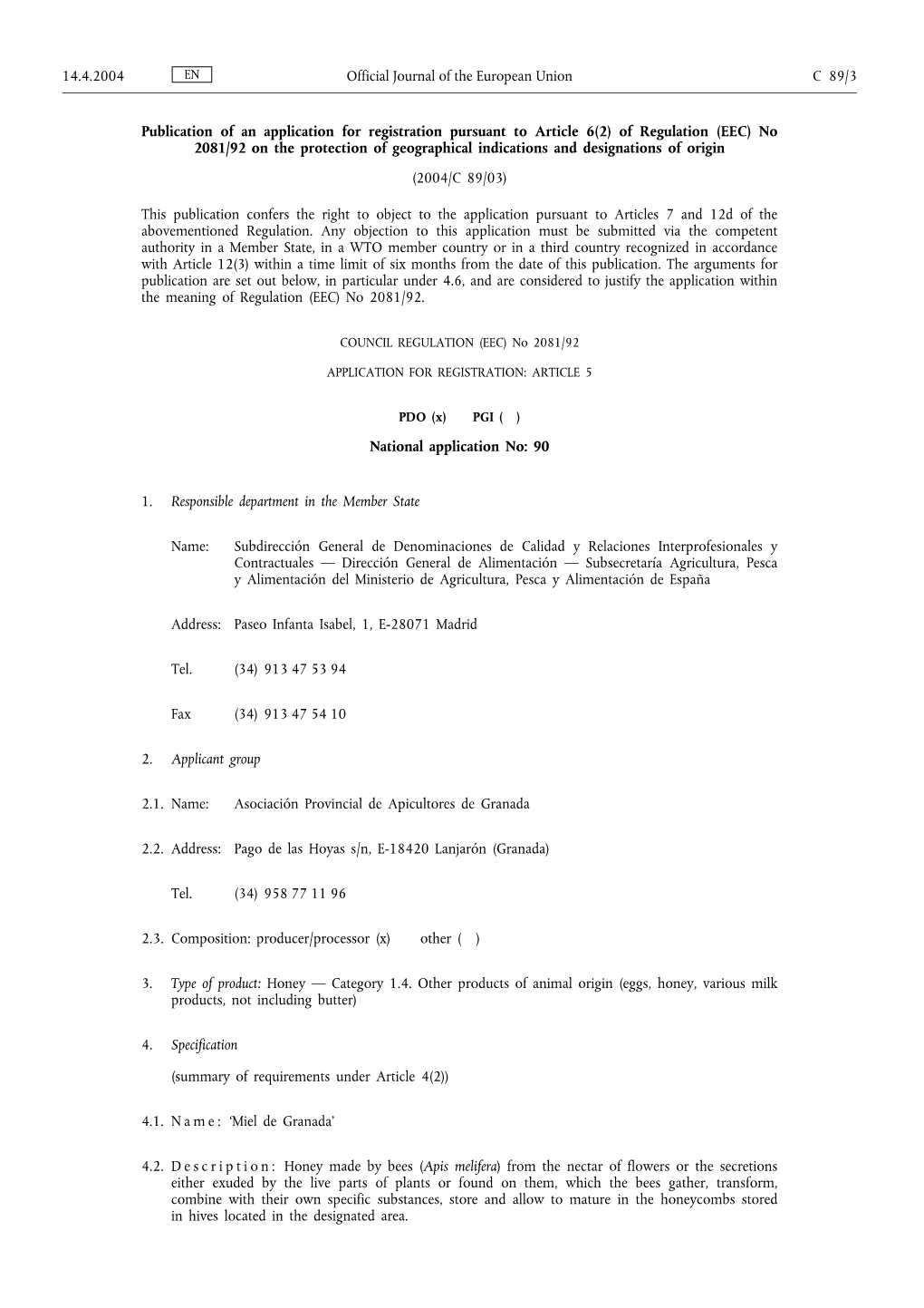 Of Regulation (EEC) No 2081/92 on the Protection of Geographical Indications and Designations of Origin