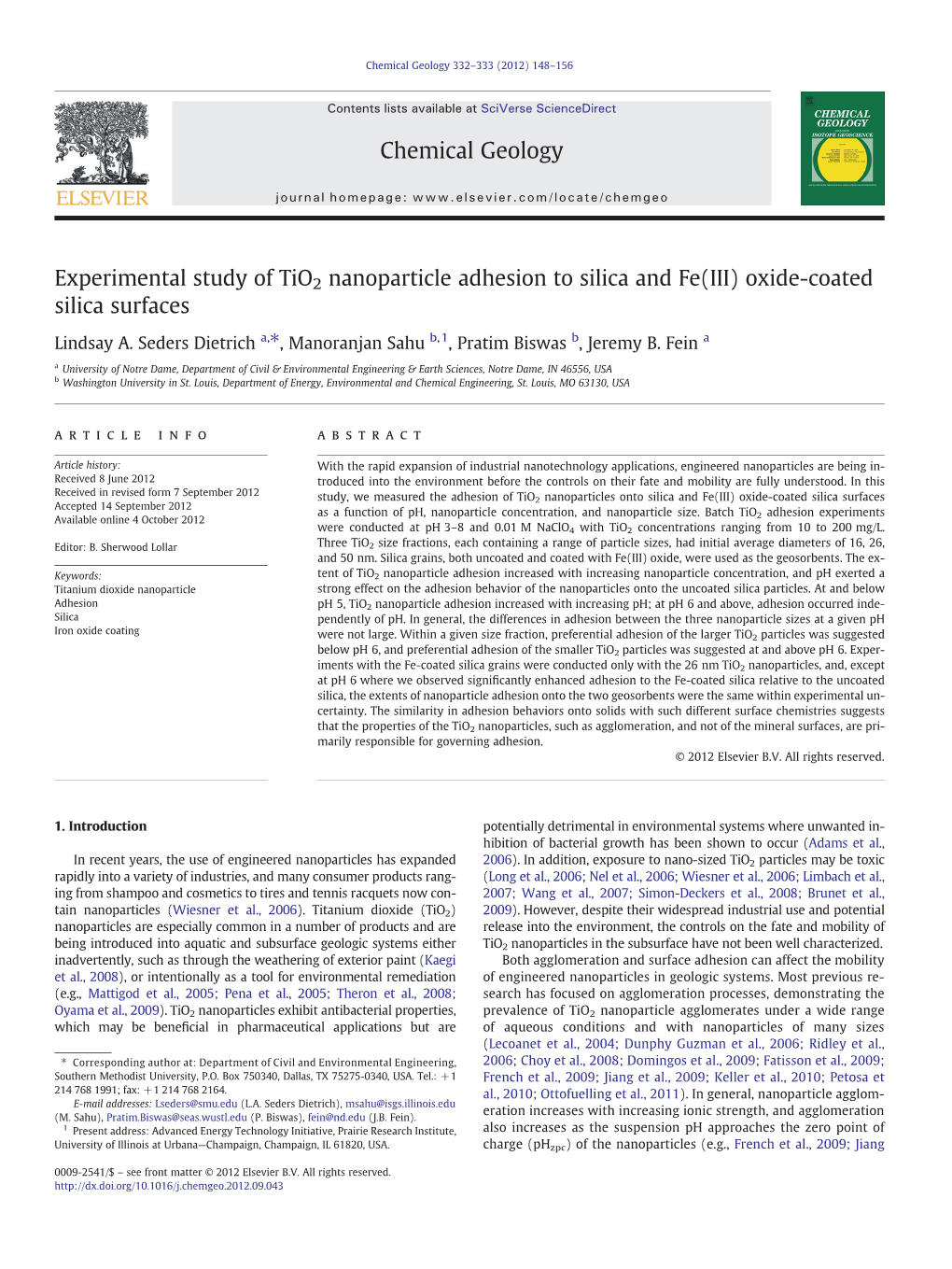 Experimental Study of Tio2 Nanoparticle Adhesion to Silica and Fe(III) Oxide-Coated Silica Surfaces