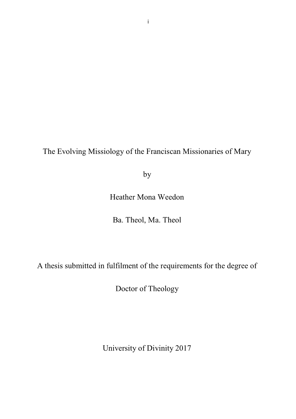 The Evolving Missiology of the Franciscan Missionaries of Mary By