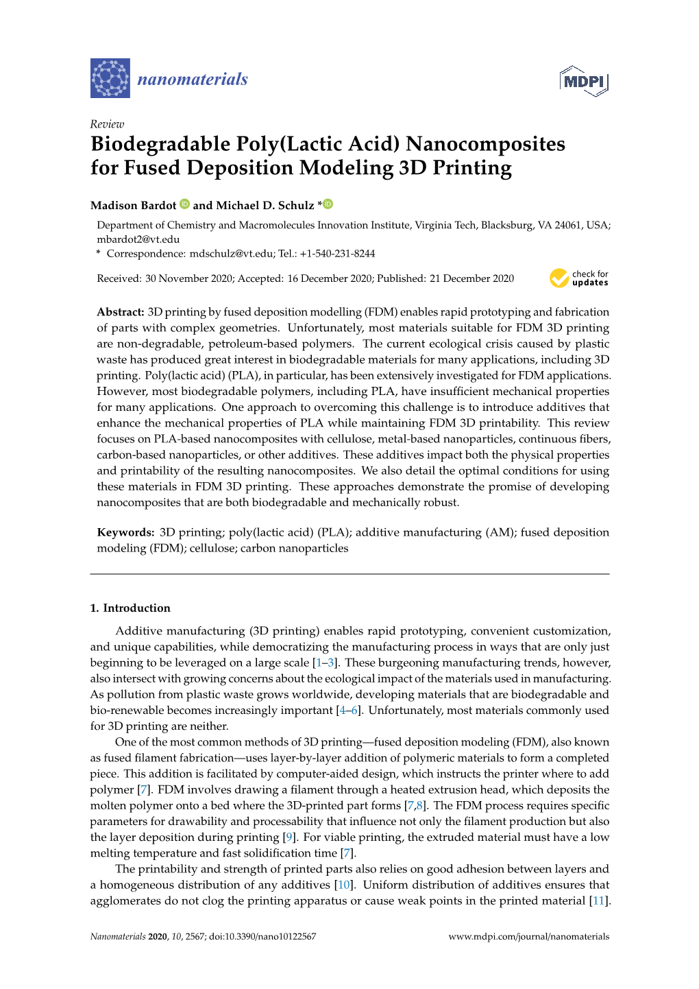 Biodegradable Poly(Lactic Acid) Nanocomposites for Fused Deposition Modeling 3D Printing