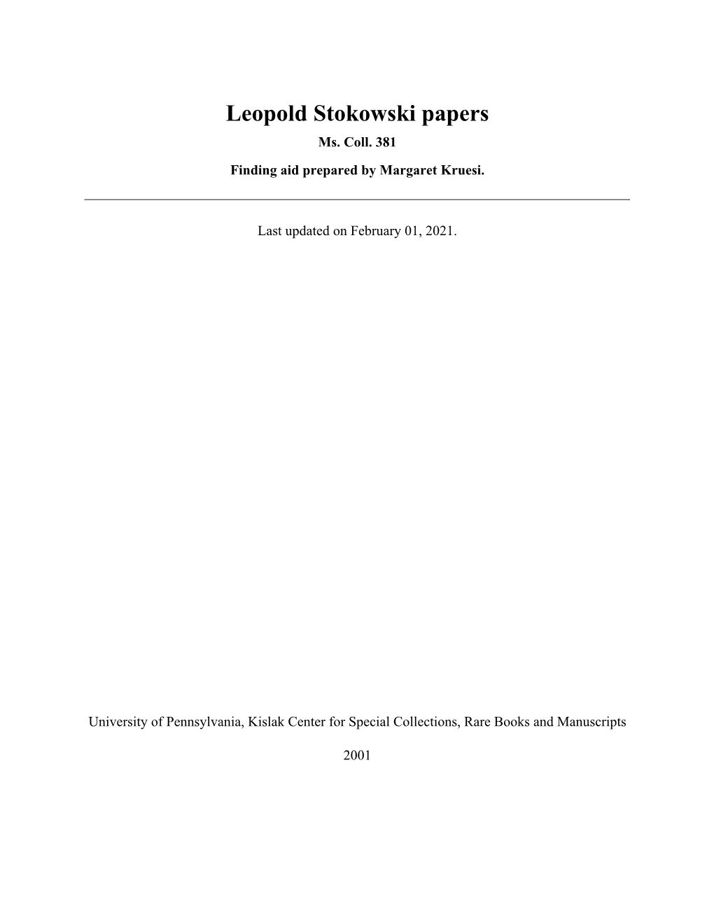 Leopold Stokowski Papers Ms
