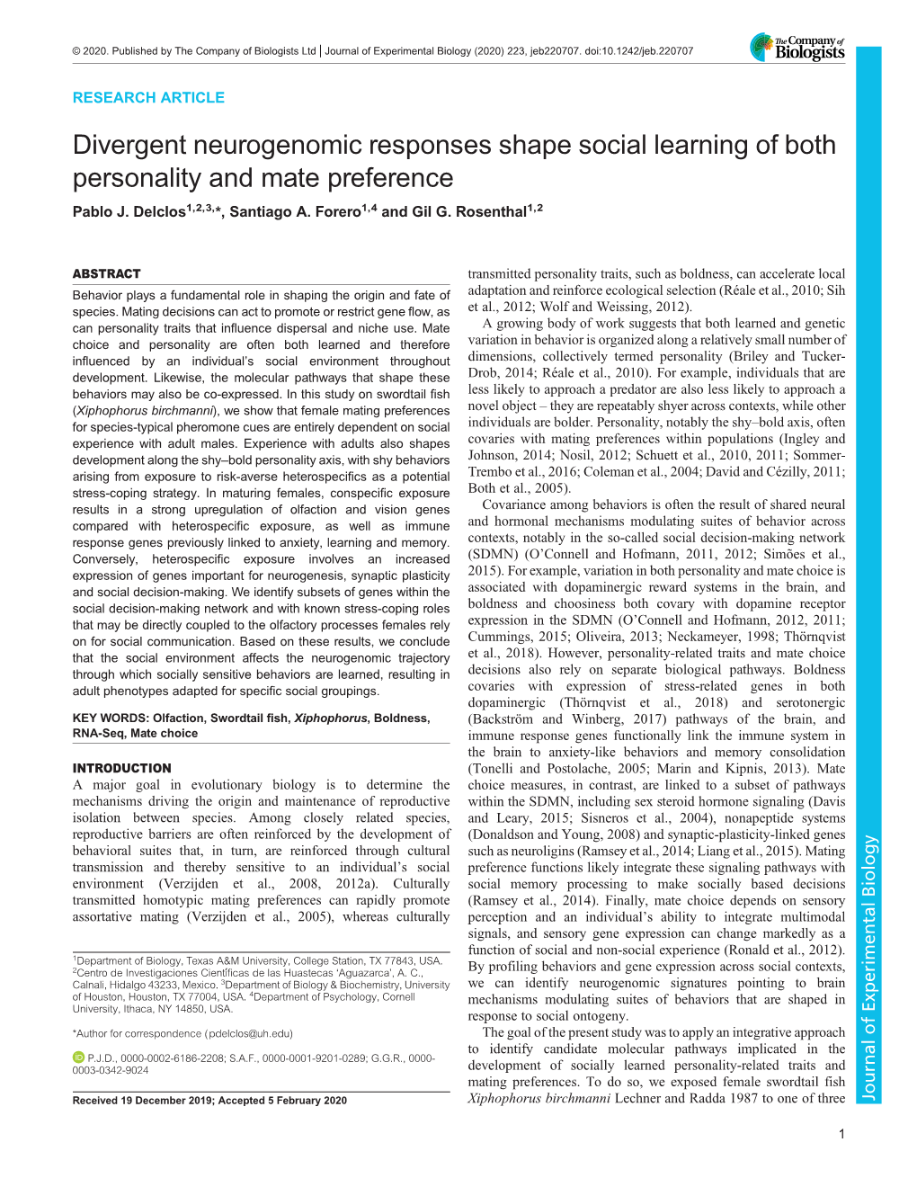 Divergent Neurogenomic Responses Shape Social Learning of Both Personality and Mate Preference Pablo J