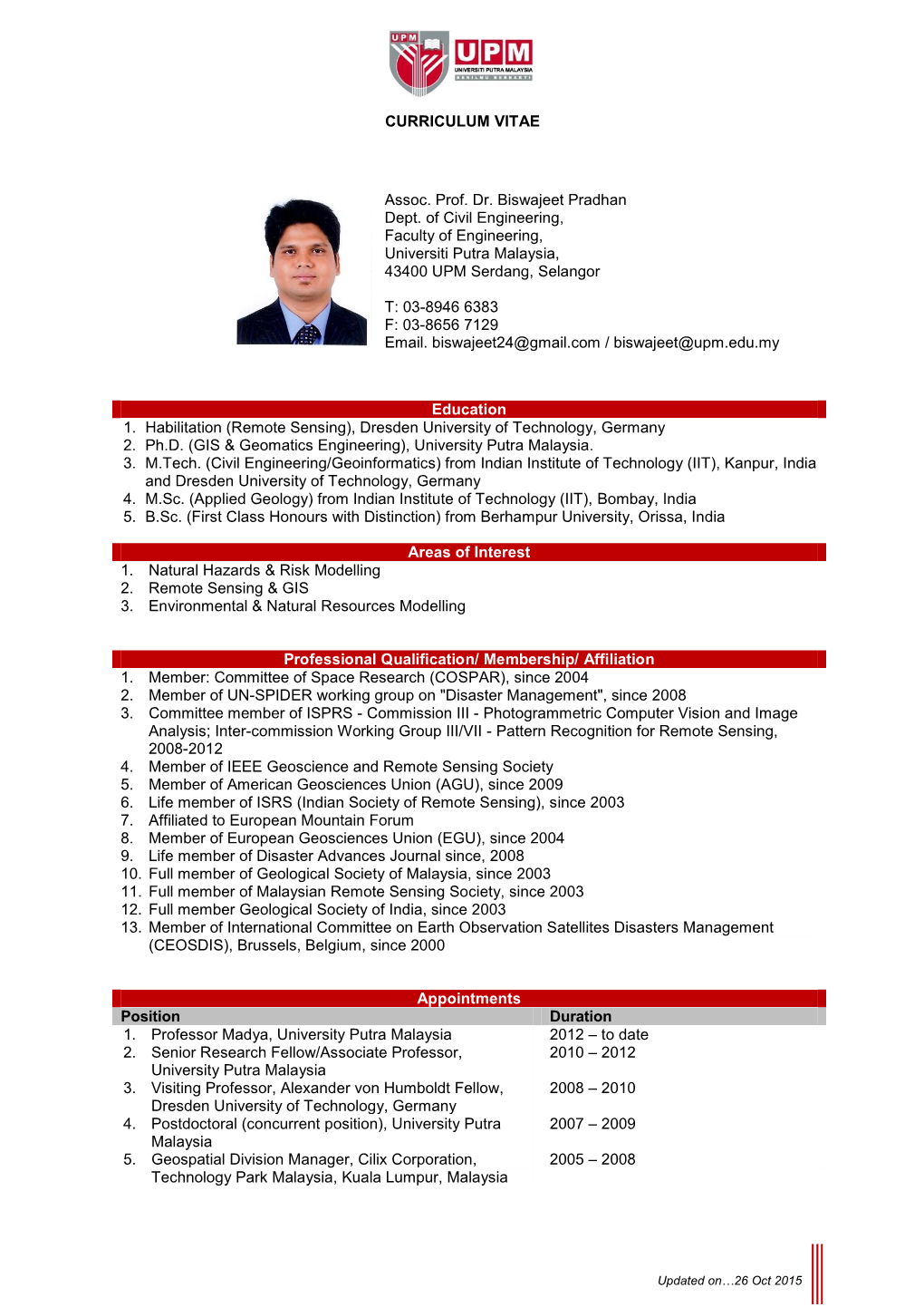 CURRICULUM VITAE Education 1. Habilitation (Remote Sensing