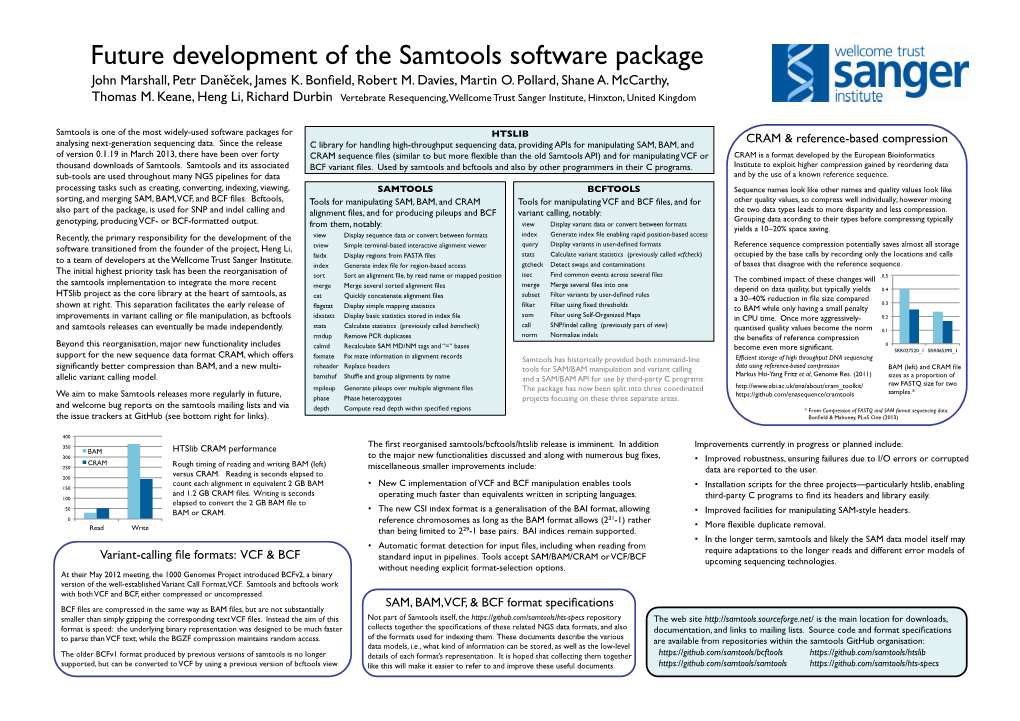 Future Development of the Samtools Software Package John Marshall, Petr Daněček, James K