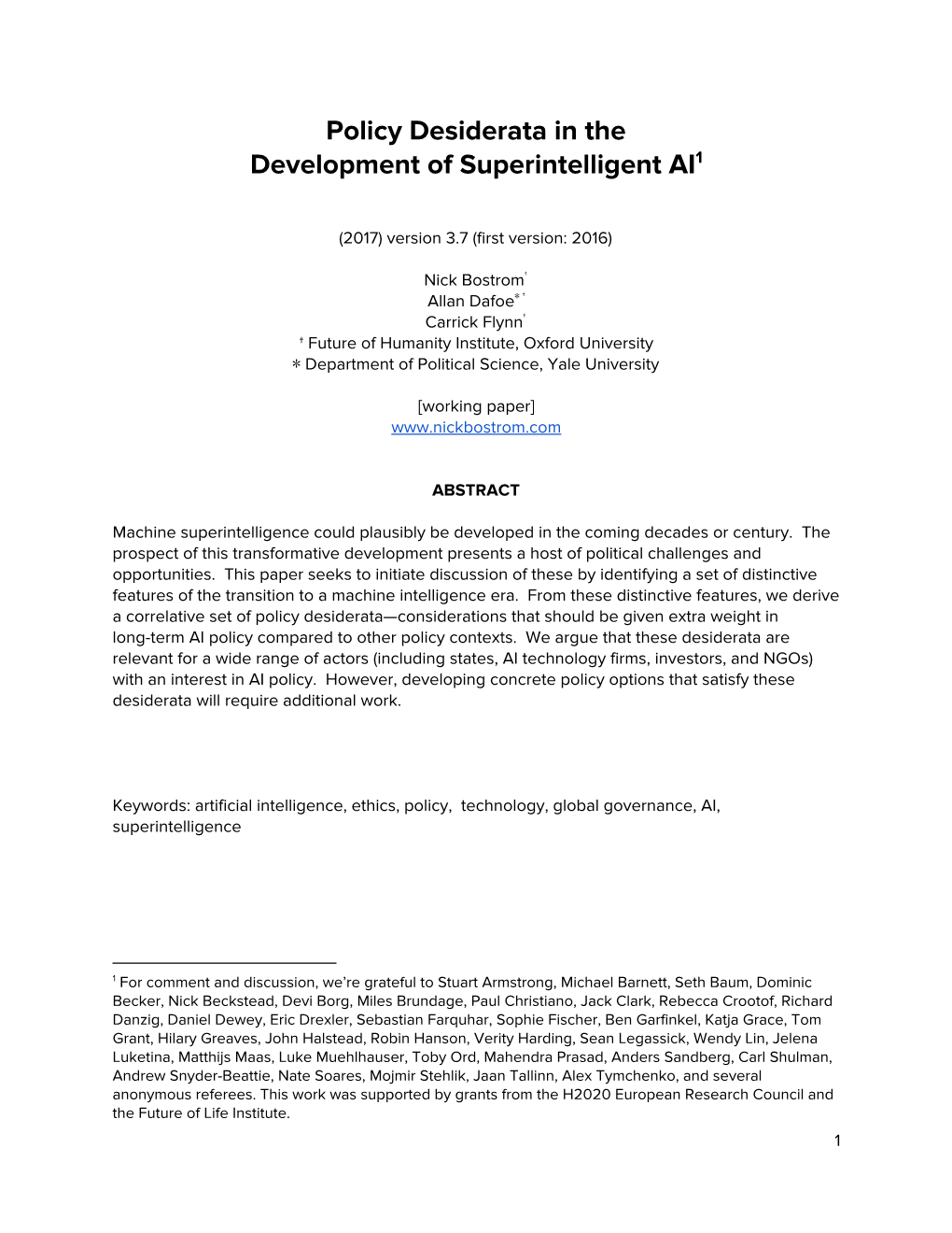 Policy Desiderata in the Development of Machine Superintelligence