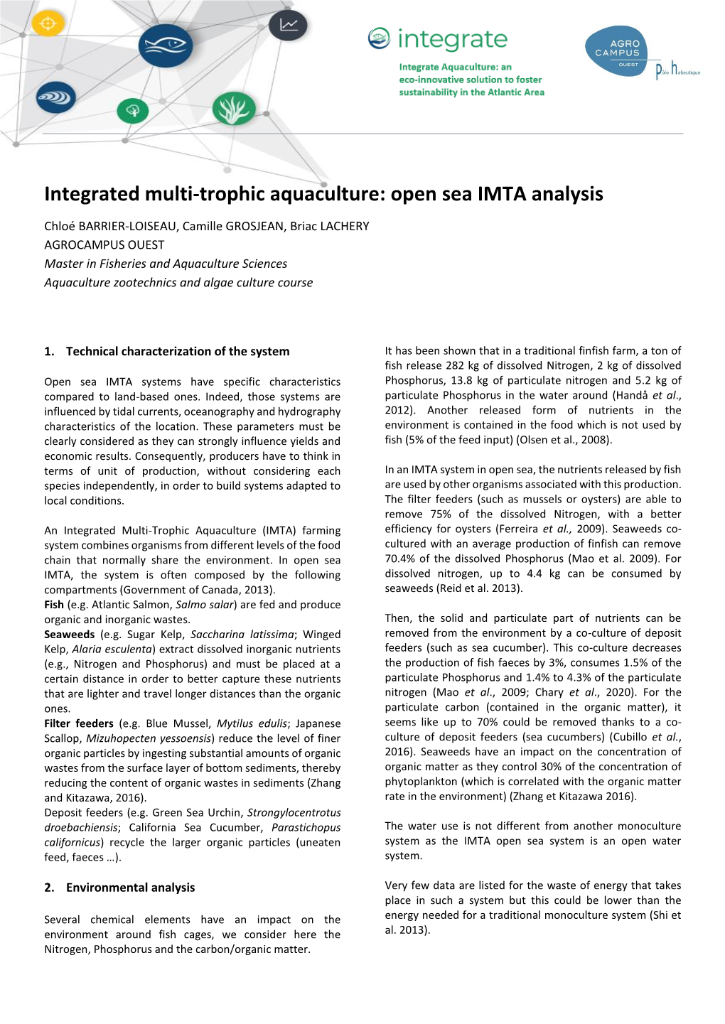 Integrated Multi-Trophic Aquaculture: Open Sea IMTA Analysis