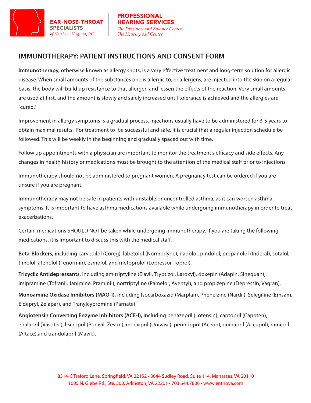 Immunotherapy: Patient Instructions and Consent Form