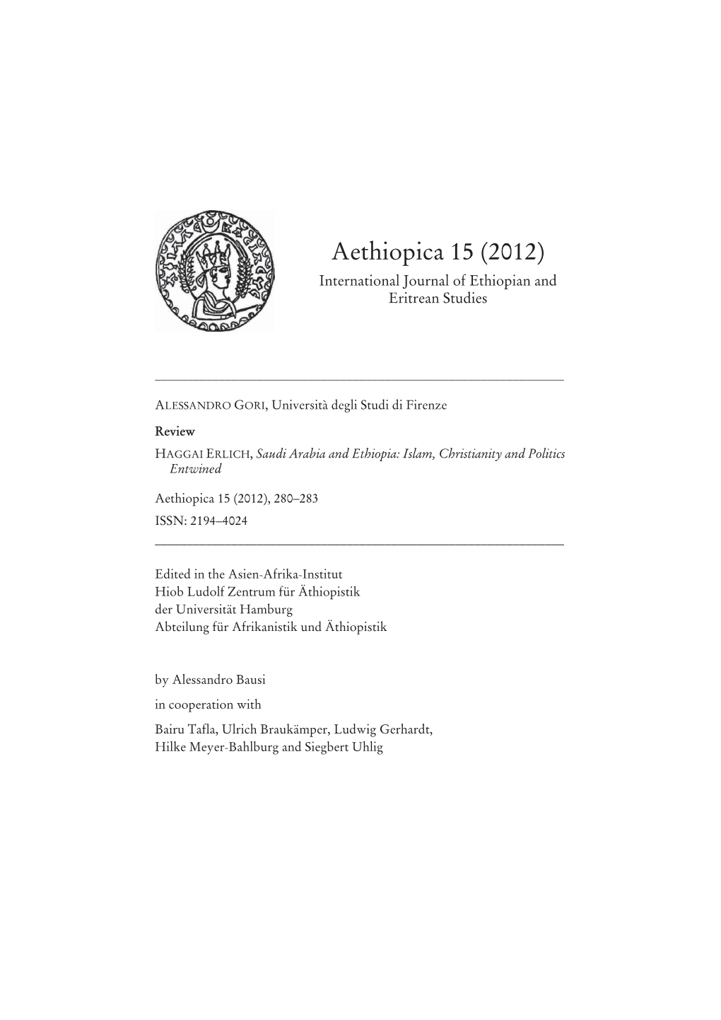 Aethiopica 15 (2012) International Journal of Ethiopian and Eritrean Studies