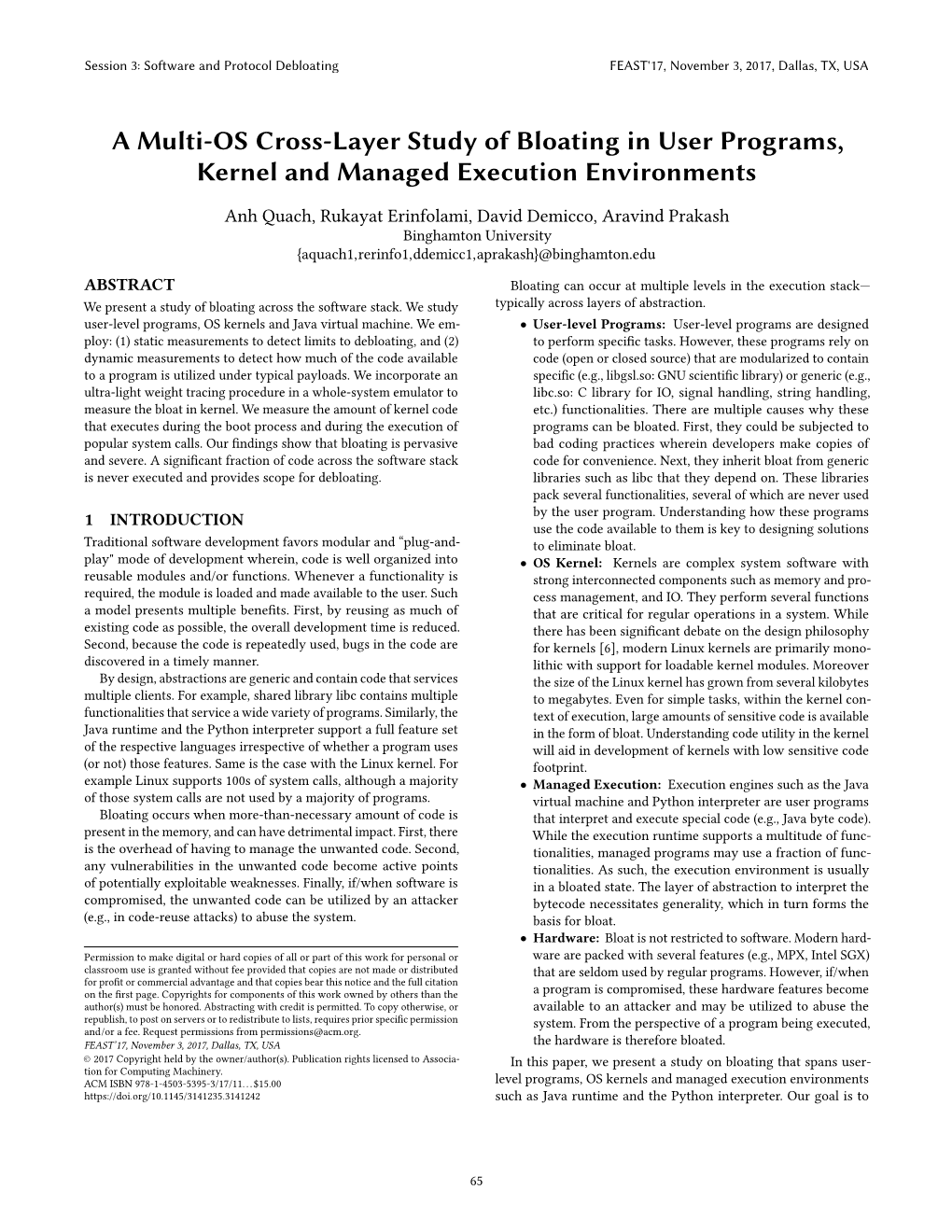 A Multi-OS Cross-Layer Study of Bloating in User Programs, Kernel and Managed Execution Environments