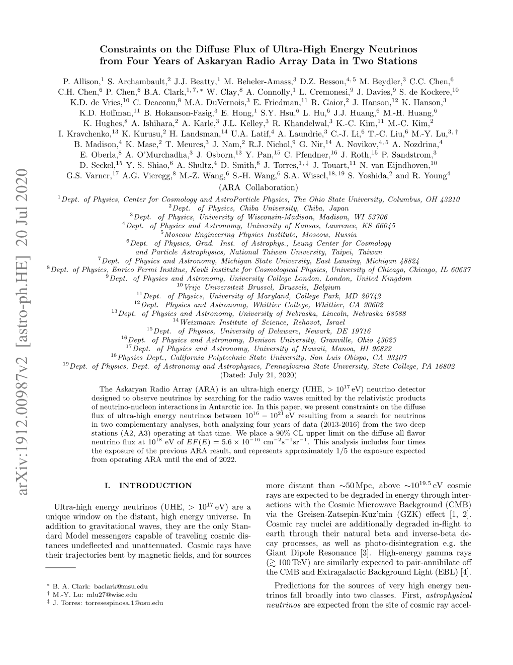 Constraints on the Diffuse Flux of Ultra-High Energy Neutrinos from Four Years of Askaryan Radio Array Data in Two Stations