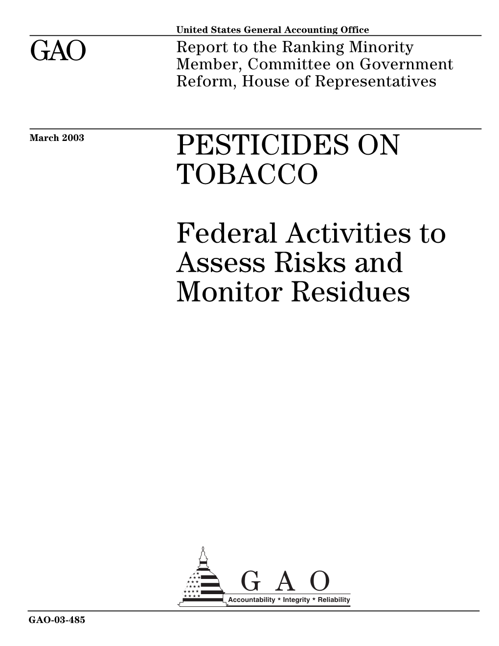 GAO-03-485 Pesticides on Tobacco: Federal Activities to Assess Risks