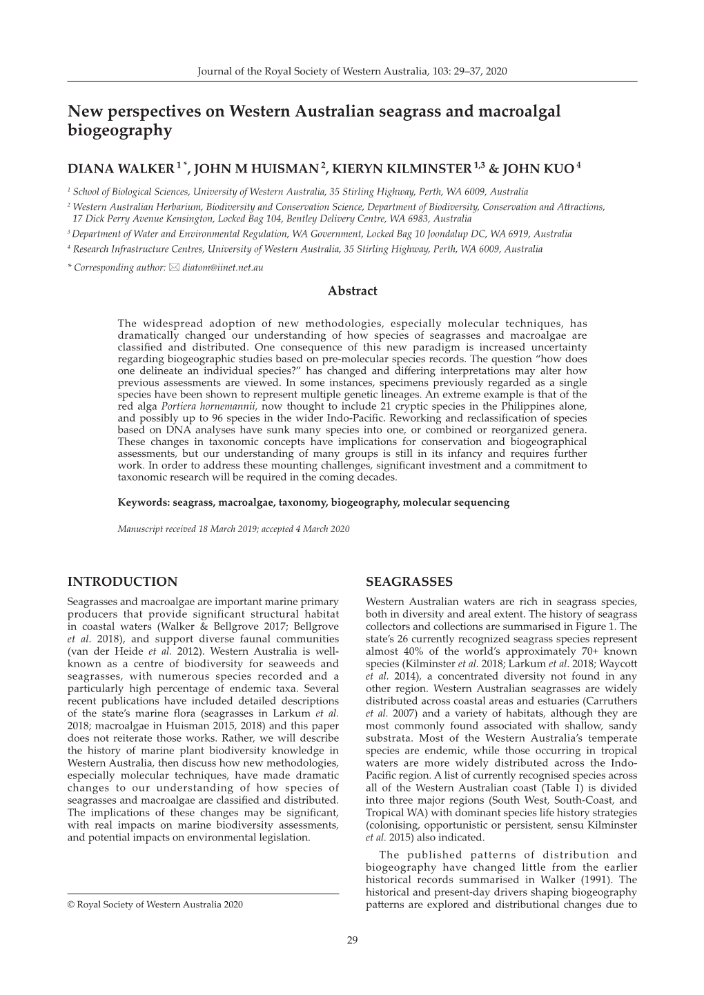 New Perspectives on Western Australian Seagrass and Macroalgal Biogeography