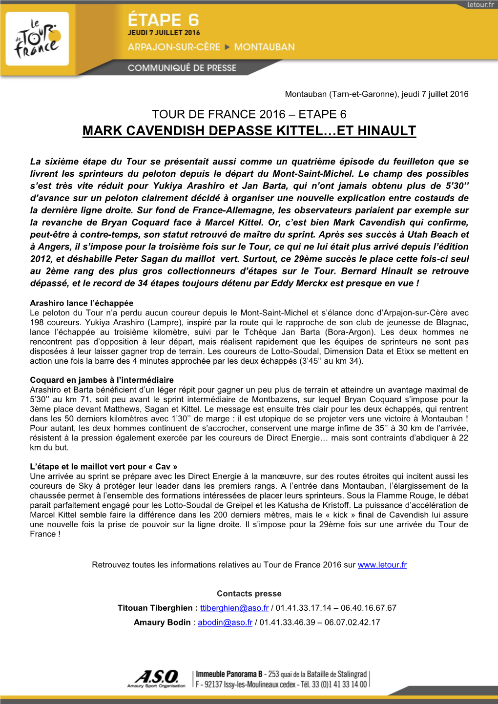 Mark Cavendish Depasse Kittel…Et Hinault
