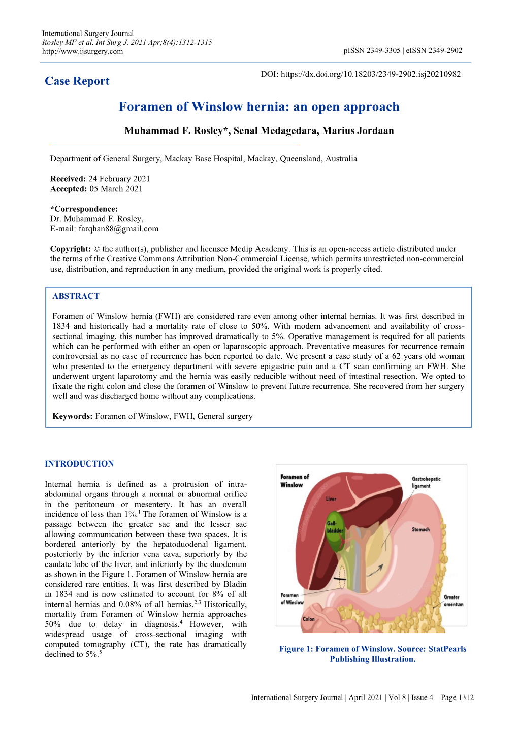 Foramen of Winslow Hernia: an Open Approach