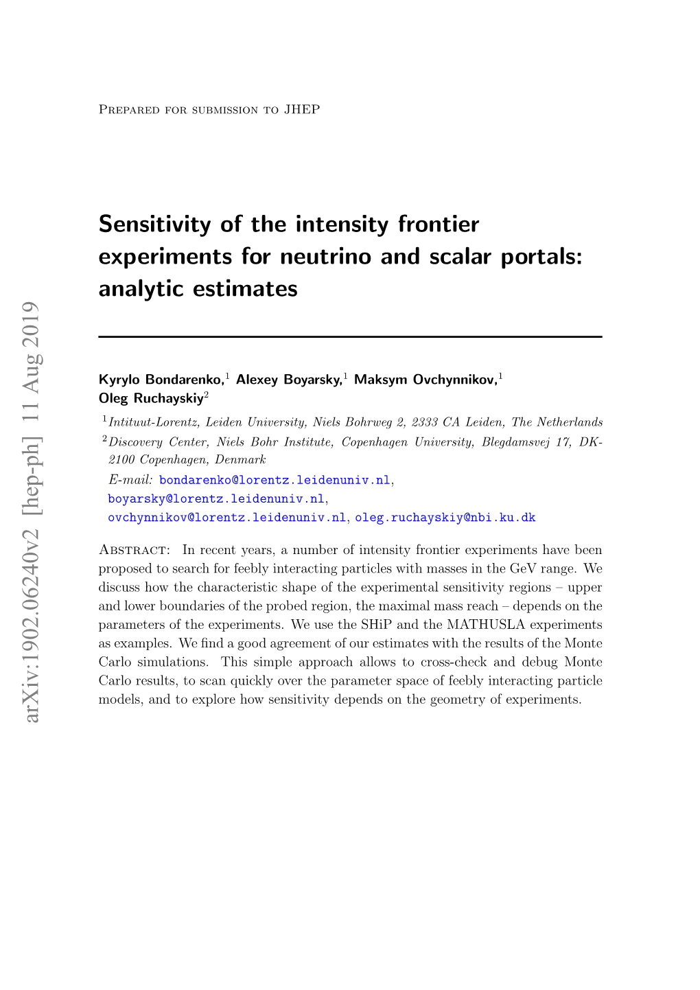Sensitivity of the Intensity Frontier Experiments for Neutrino and Scalar Portals: Analytic Estimates