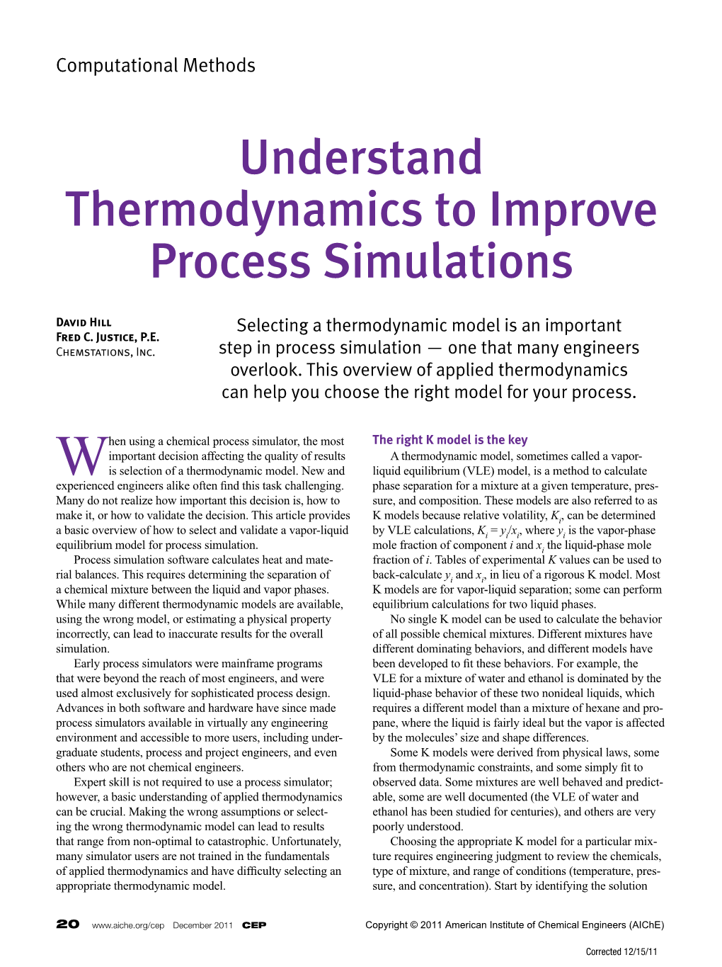 Understand Thermodynamics to Improve Process Simulations