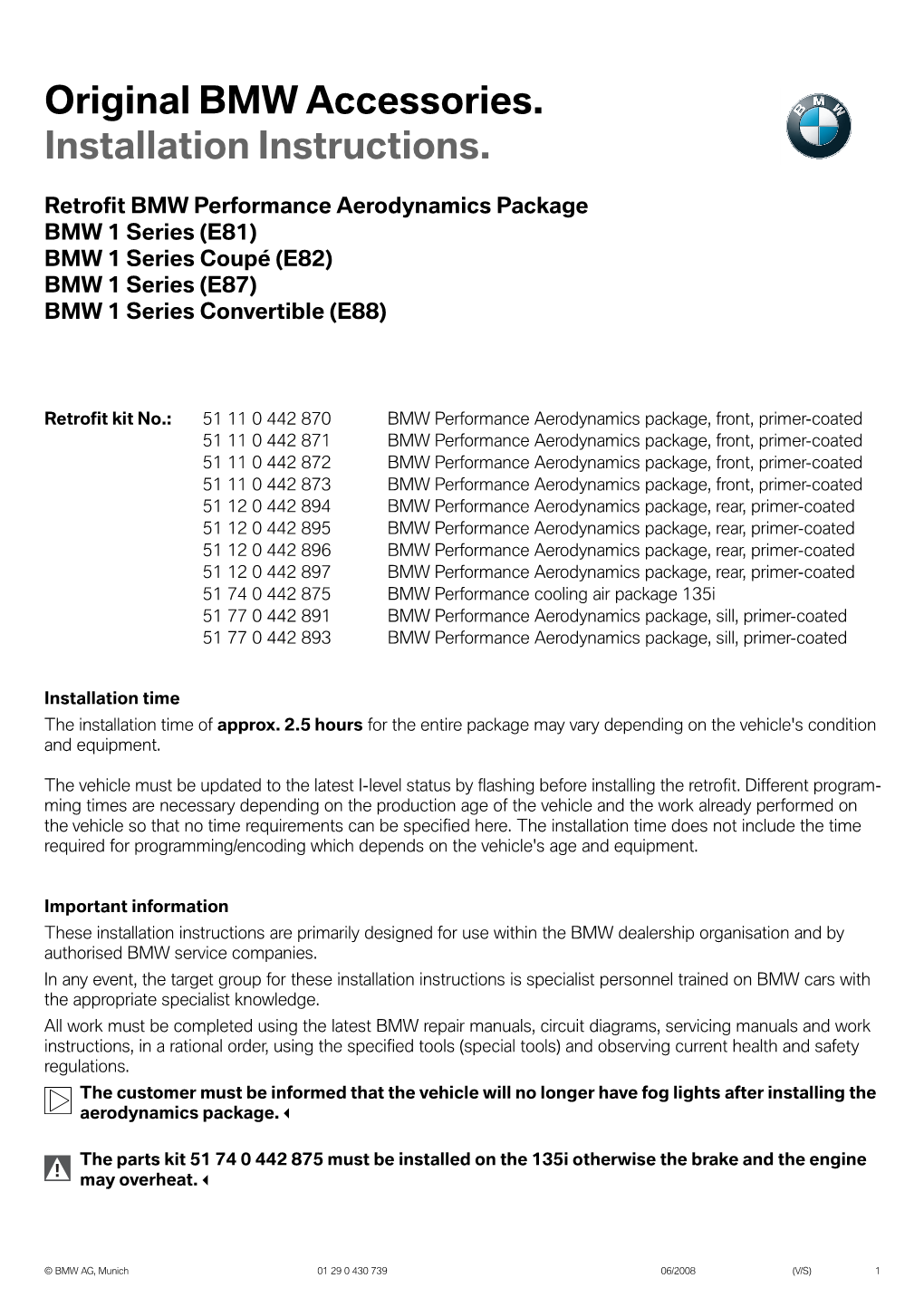 Original BMW Accessories. Installation Instructions