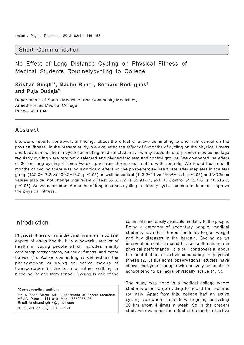 Short Communication No Effect of Long Distance Cycling on Physical