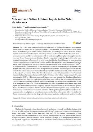 Volcanic and Saline Lithium Inputs to the Salar De Atacama