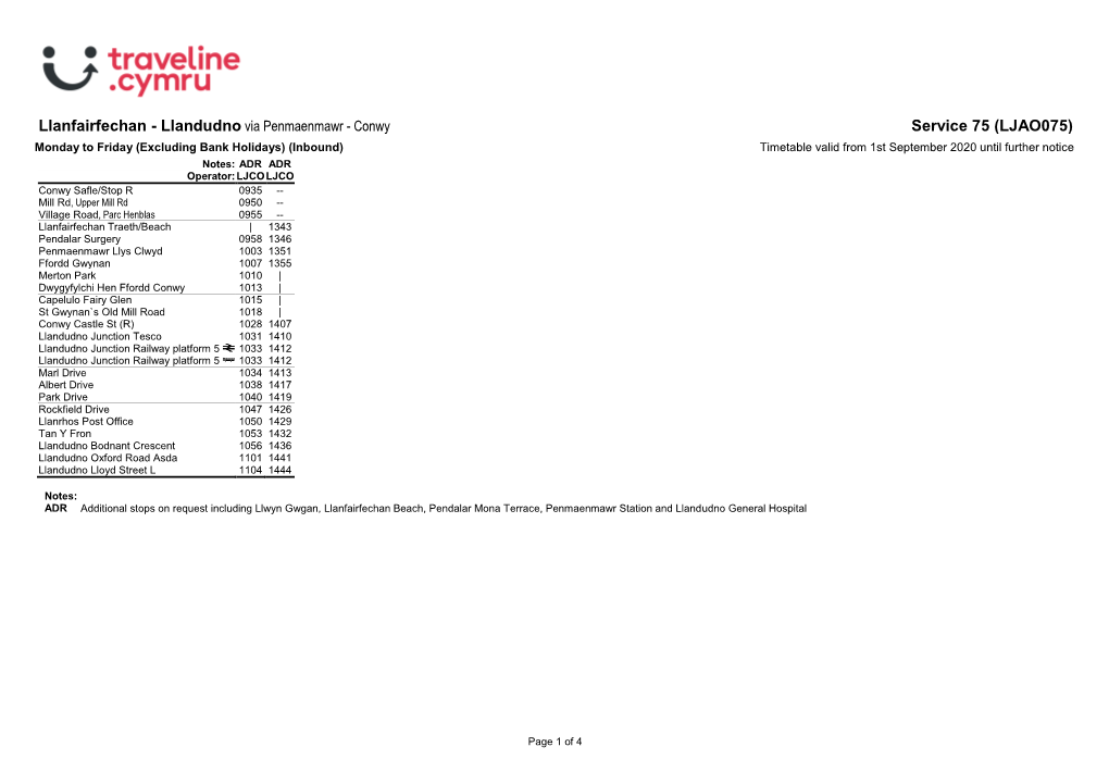 Timetable 075LJA8