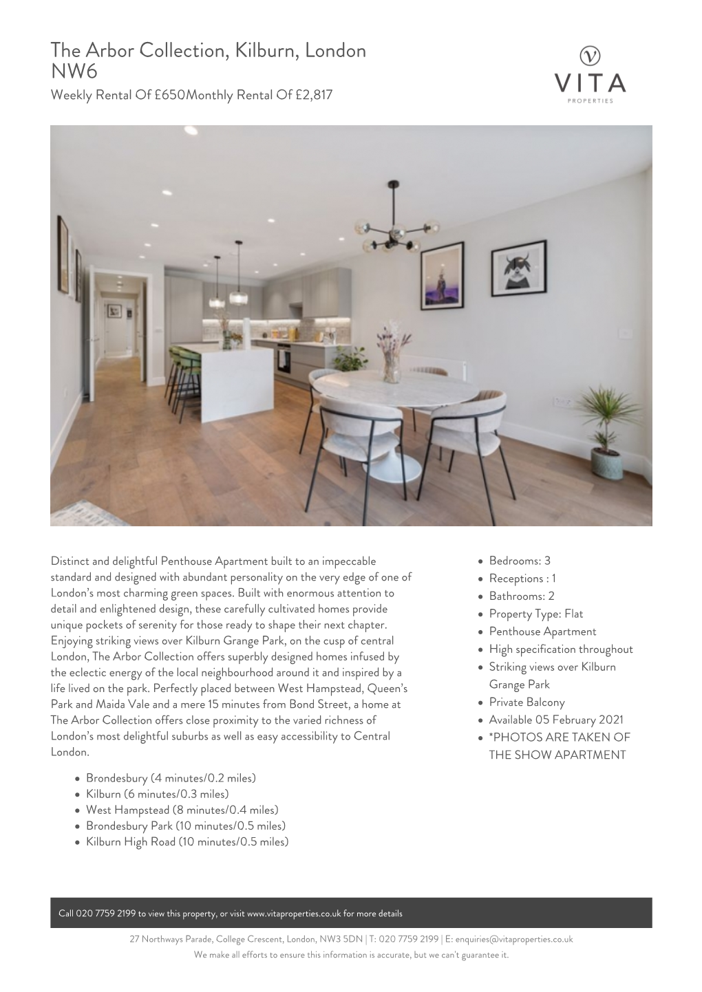 The Arbor Collection, Kilburn, London NW6 Weekly Rental of £650Monthly Rental of £2,817