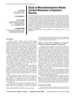 Study of Monoethanolamine Nitrate Content Reduction in Explosive Slurries