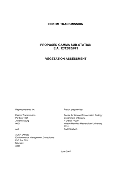 Eskom Transmission Proposed Gamma Sub-Station