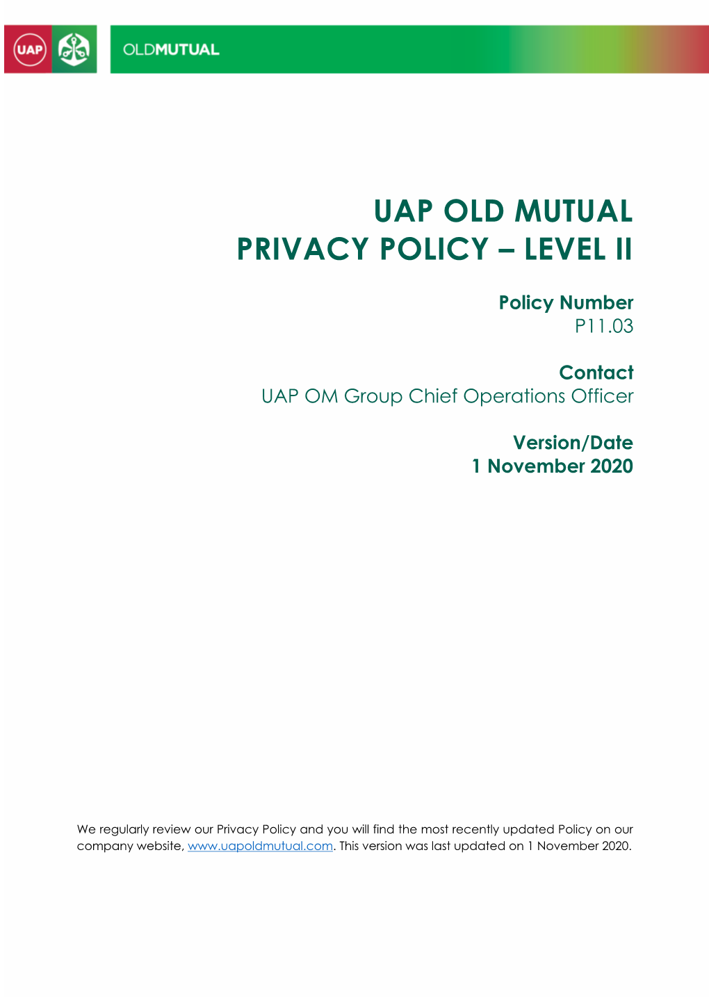 Uap Old Mutual Privacy Policy – Level Ii