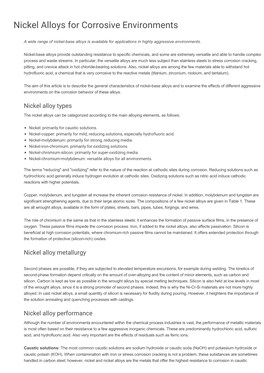 Nickel Alloys for Corrosive Environments