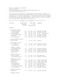 Public Information Statement Spotter Reports National Weather Service Baltimore Md/Washington Dc 1005 Pm Est Wed Mar 06 2013