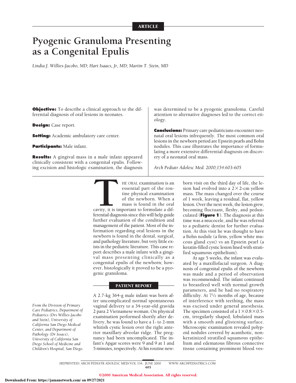 Pyogenic Granuloma Presenting As a Congenital Epulis