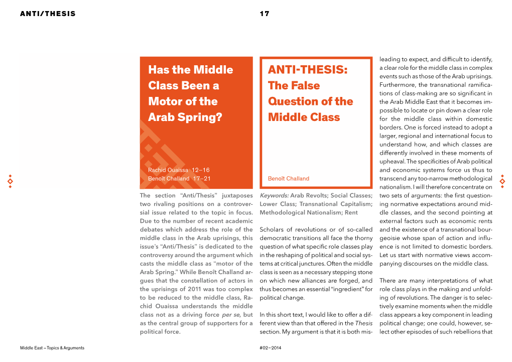 Has the Middle Class Been a Motor of the Arab Spring? Anti-Thesis