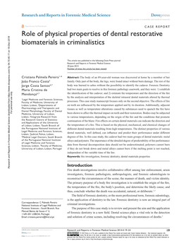 Role of Physical Properties of Dental Restorative Biomaterials in Criminalistics