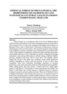 Spiritual Forest of Phutai People: the Biodiversity of Sacred Plant and Ecological-Cultural Values in Sakhon Nakhon Basin, Thailand