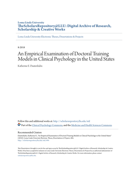 An Empirical Examination of Doctoral Training Models in Clinical Psychology in the United States Katherine E