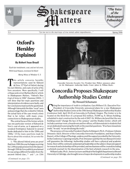 Oxford's Heraldry Explained Concordia Proposes Shakespeare