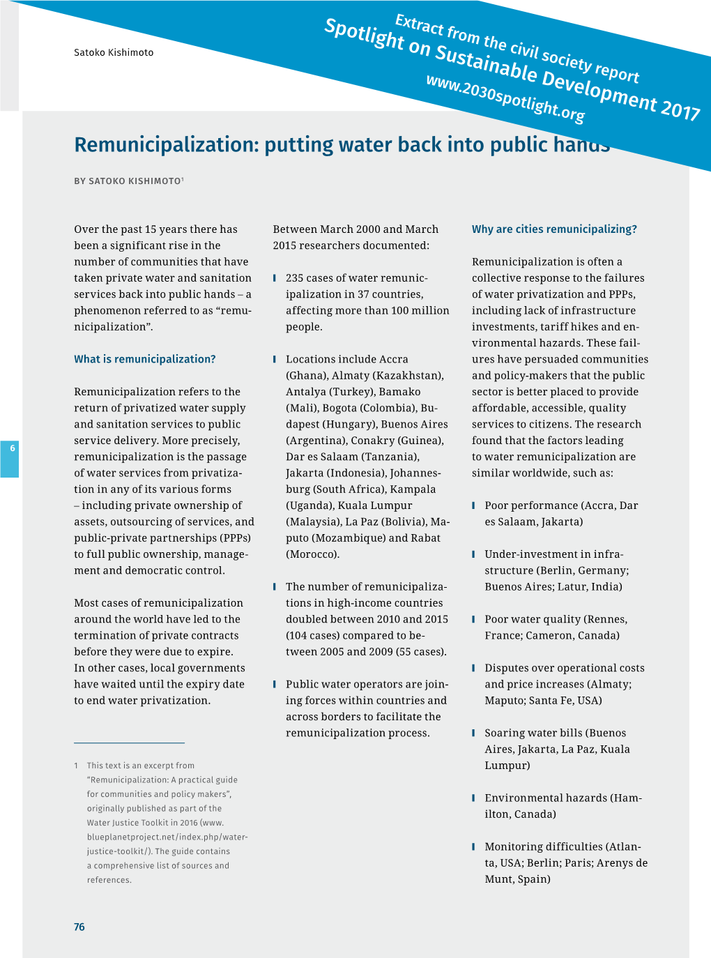 Remunicipalization: Putting Water Back Into Public Hands
