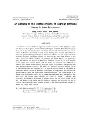 An Analysis of the Characteristics of Balinese Costume -� Focus� On� The� Legong� Dance� Costume