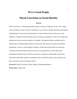 Moral Conviction As Social Identity