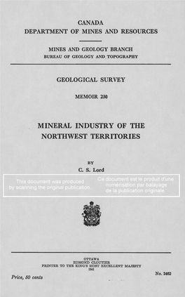 Mineral Industry of the Northwest Territories