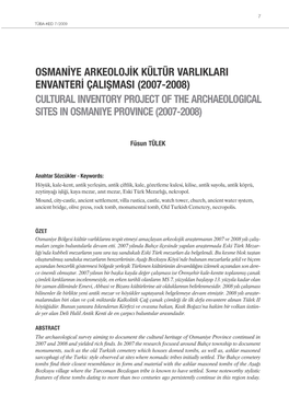 OSMANİYE ARKEOLOJİK KÜLTÜR VARLIKLARI ENVANTERİ ÇALIŞMASI (2007-2008) CULTURAL INVENTORY Project of the ARCHAEOLOGICAL SITES in OSMANIYE PROVINCE (2007-2008)