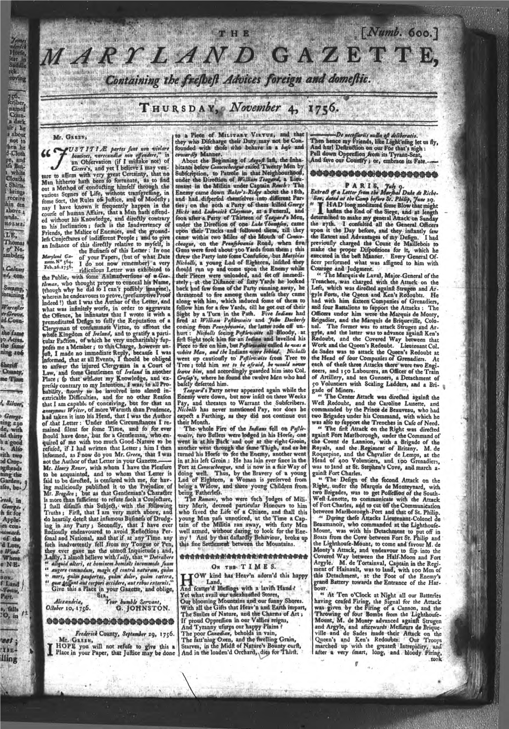 Maryland Gazette 11-1756.Pdf (7.133Mb)