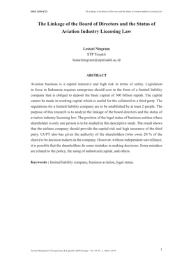 The Linkage of the Board of Directors and the Status of Aviation Industry Licensing Law