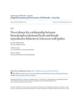 No Evidence for a Relationship Between Hemolymph Ecdysteroid Levels and Female Reproductive Behavior in Schizocosa Wolf Spiders Reed M