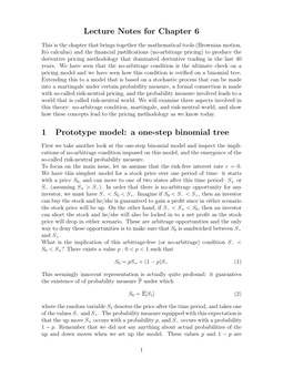 Lecture Notes for Chapter 6 1 Prototype Model: a One-Step