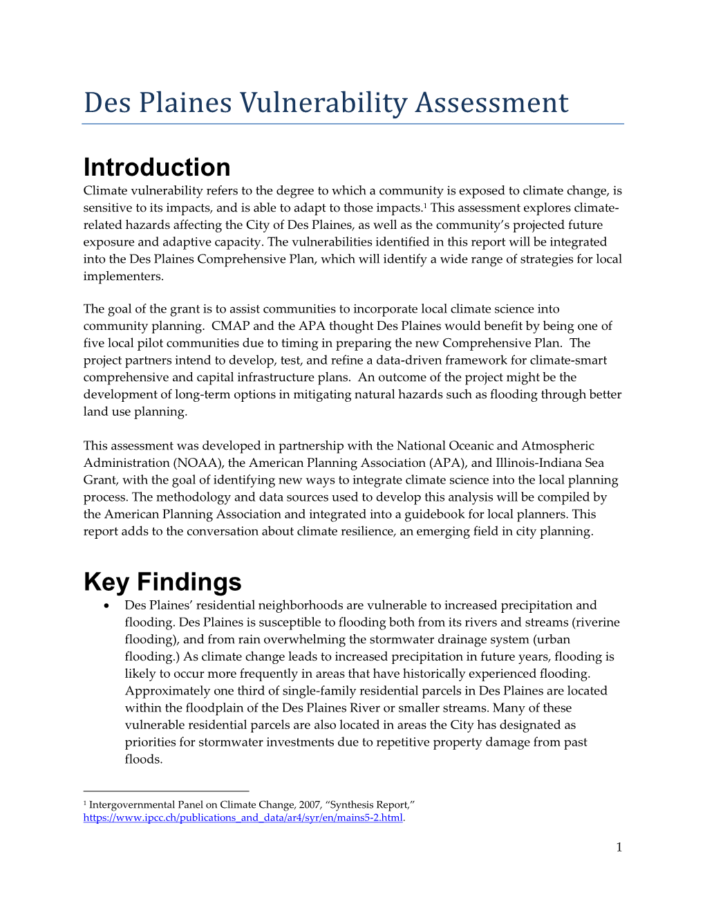 Des Plaines Vulnerability Assessment