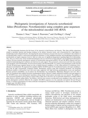 Phylogenetic Investigations of Antarctic Notothenioid ﬁshes (Perciformes: Notothenioidei) Using Complete Gene Sequences of the Mitochondrial Encoded 16S Rrna